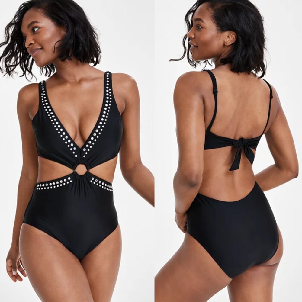 Bar III Women's Tell Me About It Stud One-Piece Swimsuit Sz L - Picture 2 of 13